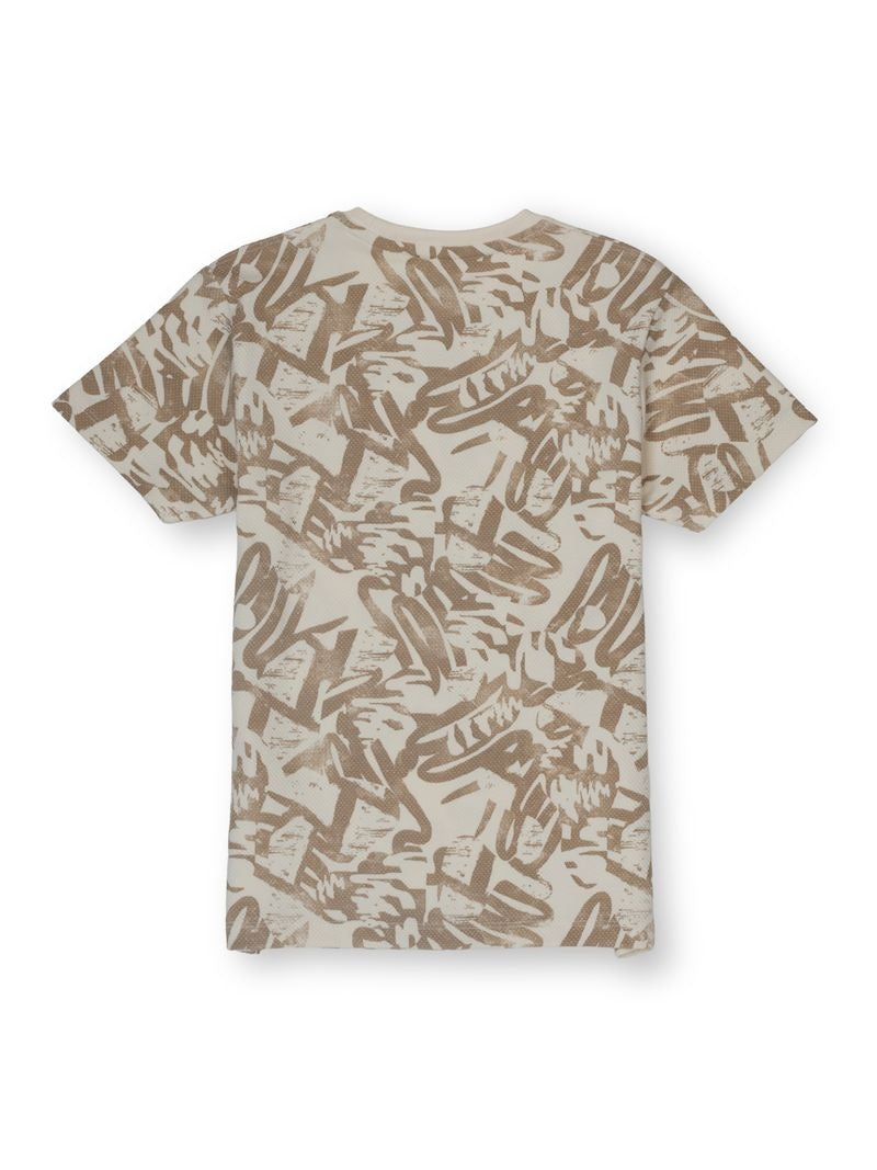 Boys Ecru Abstract Regular Fit T-Shirt