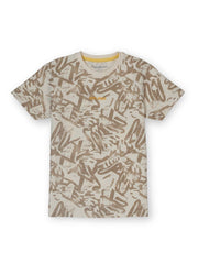 Boys Ecru Abstract Regular Fit T-Shirt