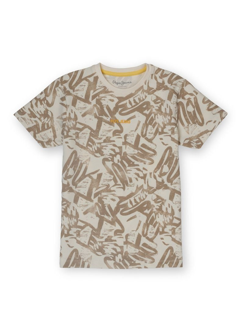 Boys Ecru Abstract Regular Fit T-Shirt
