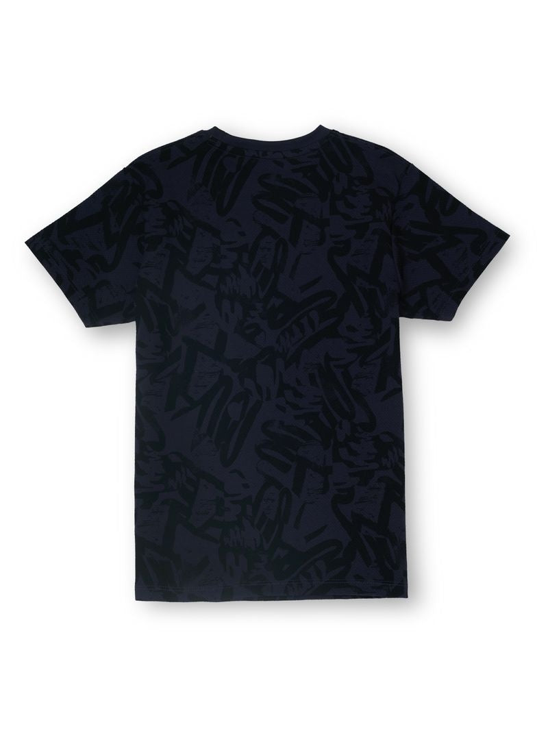 Boys Steel Grey Abstract Regular Fit T-Shirt