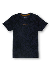 Boys Steel Grey Abstract Regular Fit T-Shirt