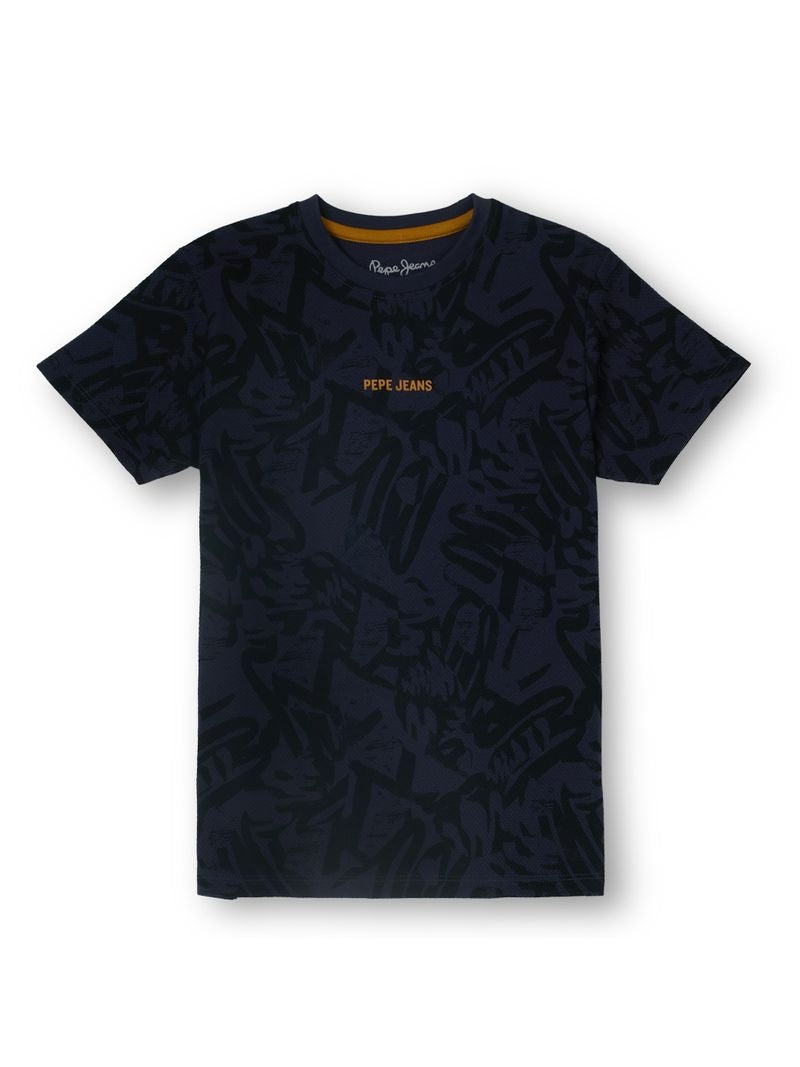 Boys Steel Grey Abstract Regular Fit T-Shirt