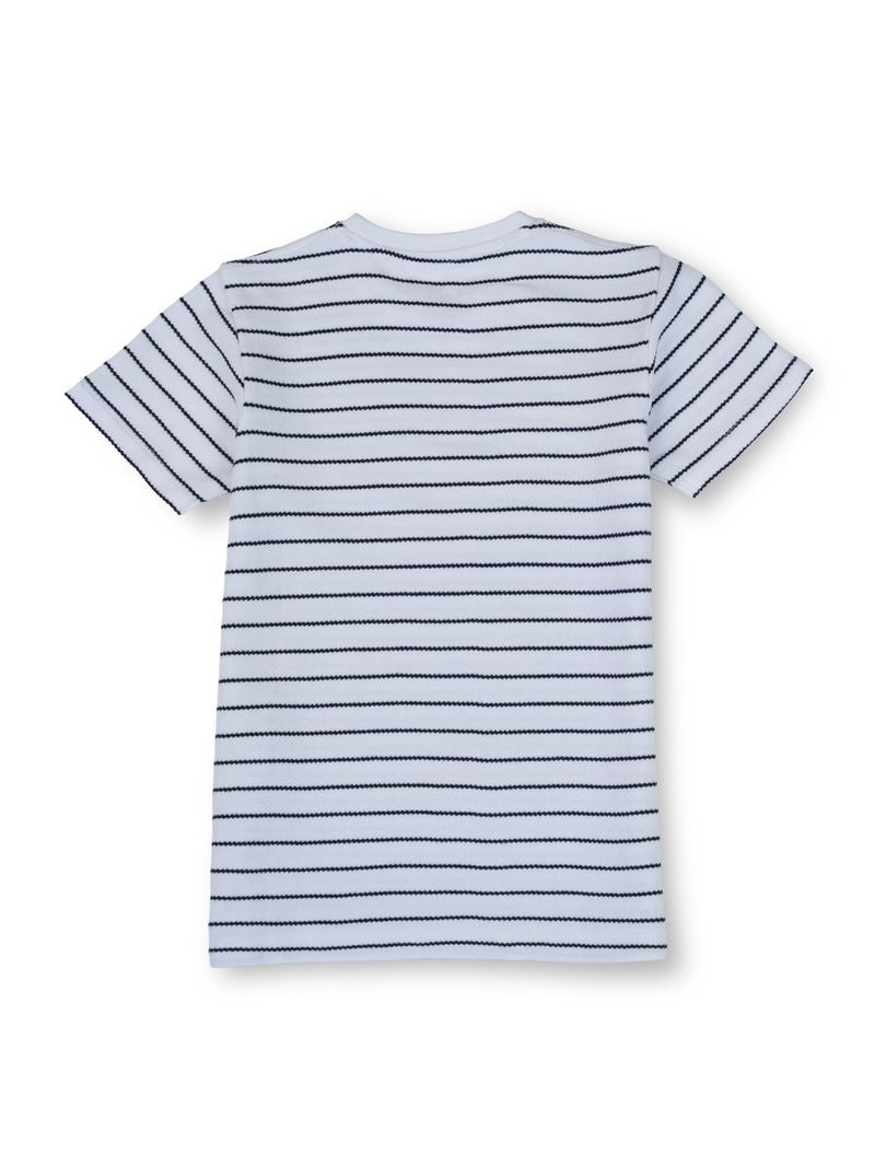 Boys Off White Striped Cotton T-Shirt Short Sleeve