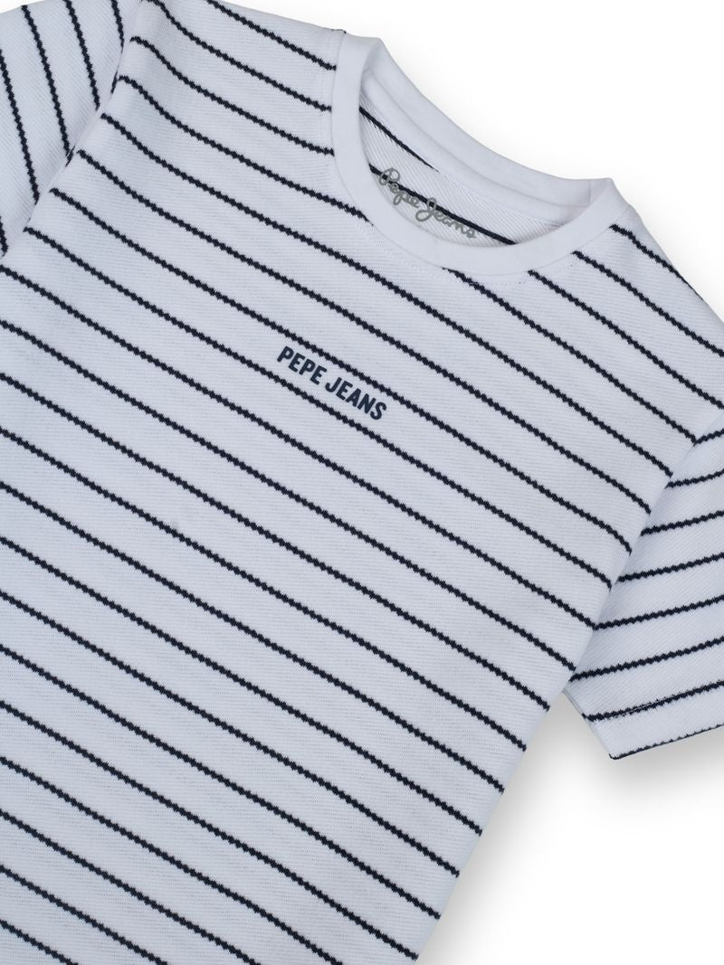 Boys Off White Striped Cotton T-Shirt Short Sleeve