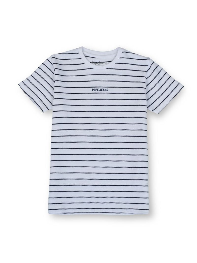 Boys Off White Striped Cotton T-Shirt Short Sleeve