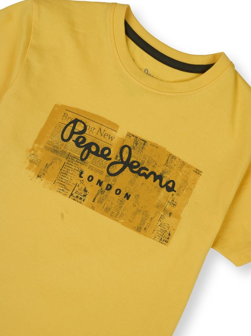 Boys Gold Graphic Print Regular Fit T-Shirt