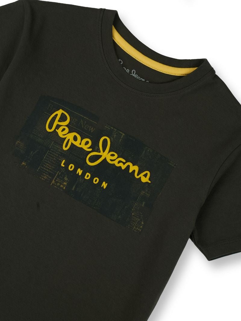 Boys Olive Graphic Print Regular Fit T-Shirt
