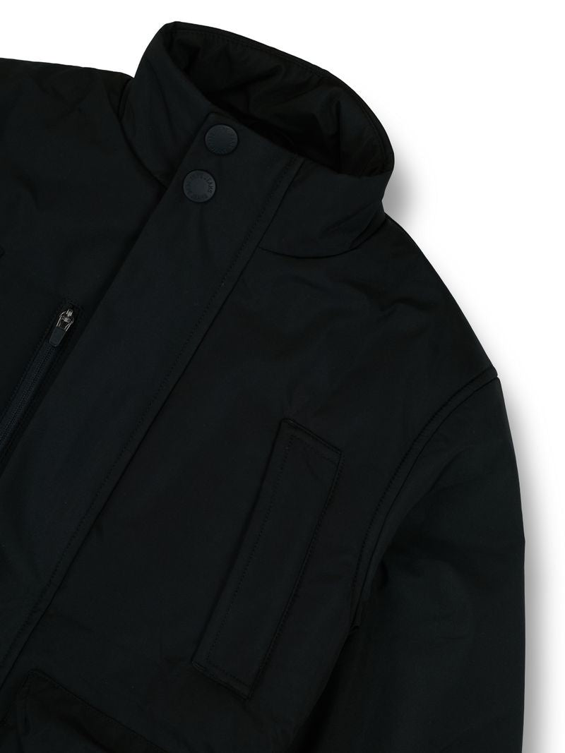 Boys Black Solid Regular Fit Jacket
