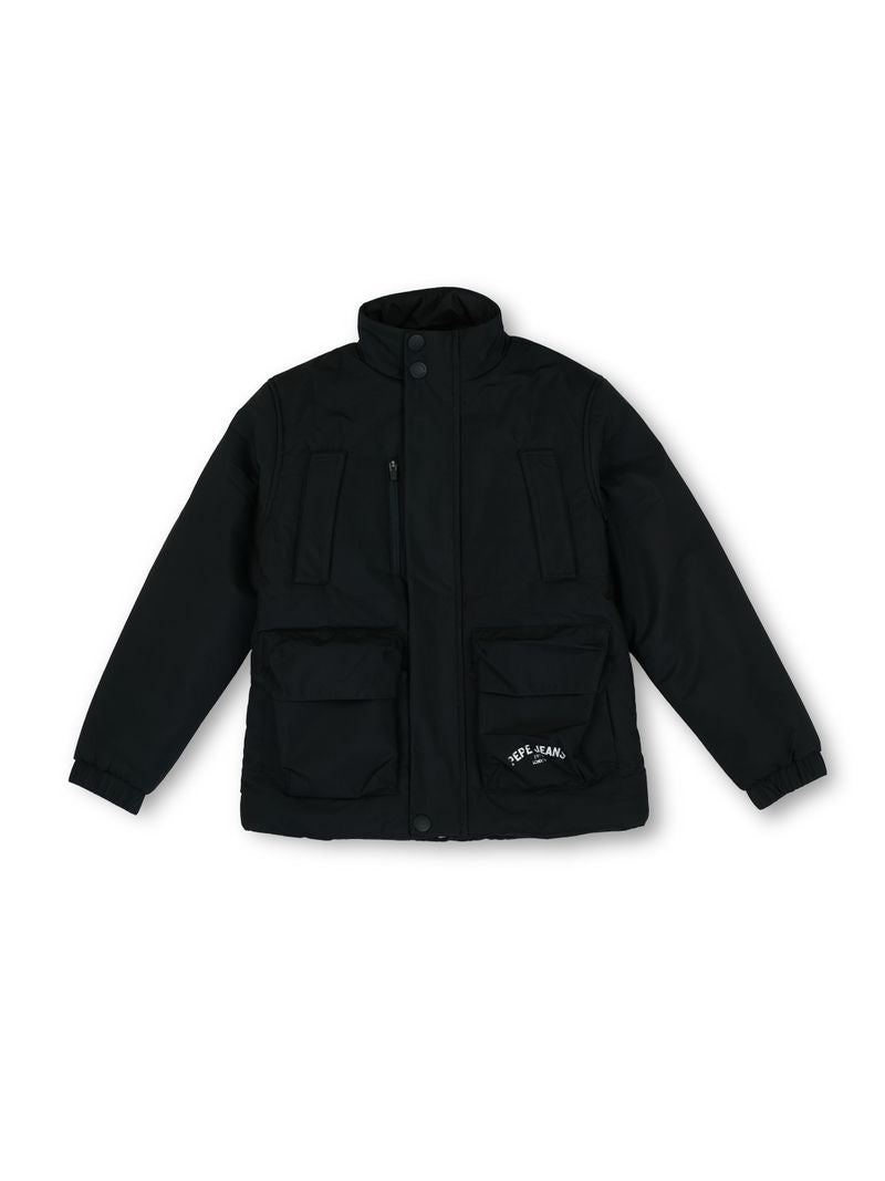 Boys Black Solid Regular Fit Jacket