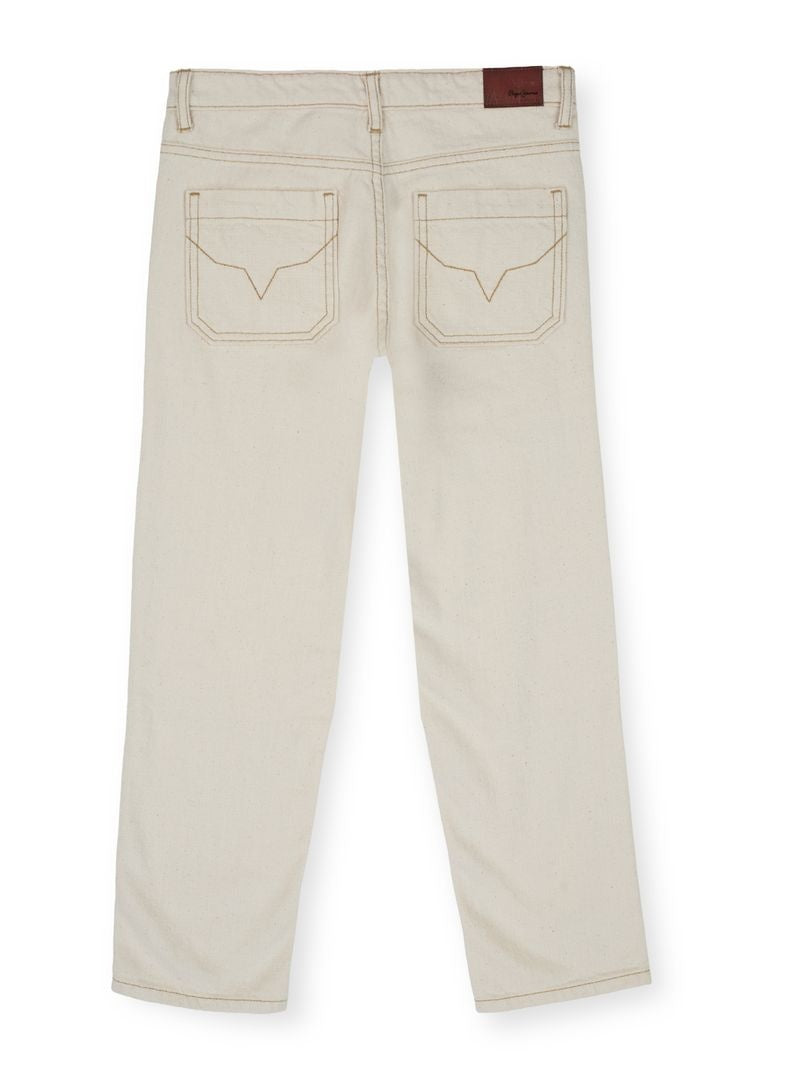 Boys Ecru Solid Skinny Fit Jeans