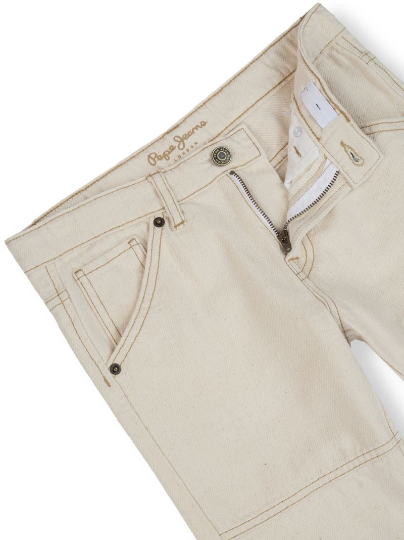 Boys Ecru Solid Skinny Fit Jeans