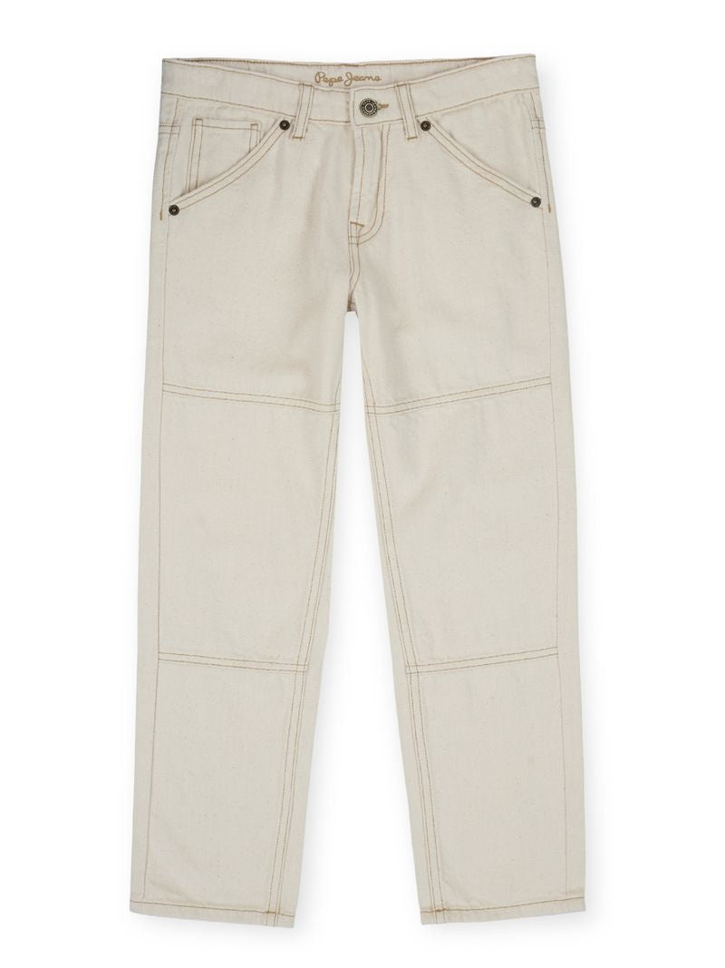 Boys Ecru Solid Skinny Fit Jeans