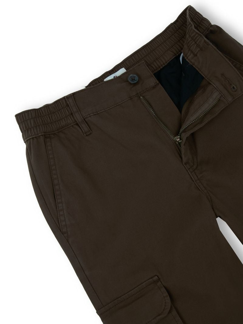Boys Dk Brown Solid Skinny Fit Cargo