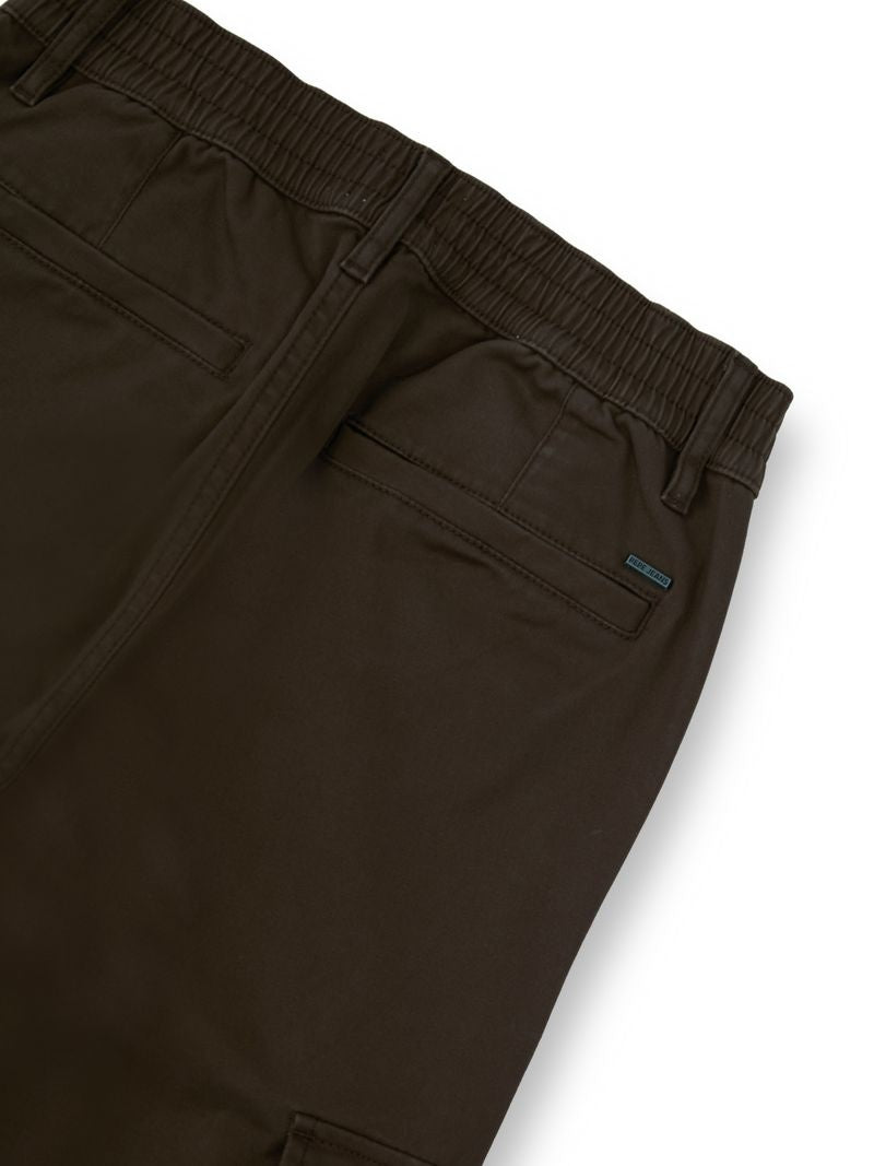 Boys Dk Brown Solid Skinny Fit Cargo
