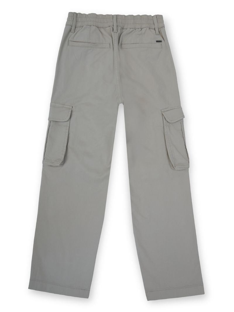 Boys Light Grey Solid Skinny Fit Cargo