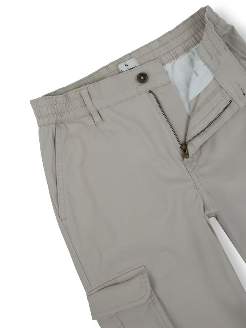 Boys Light Grey Solid Skinny Fit Cargo