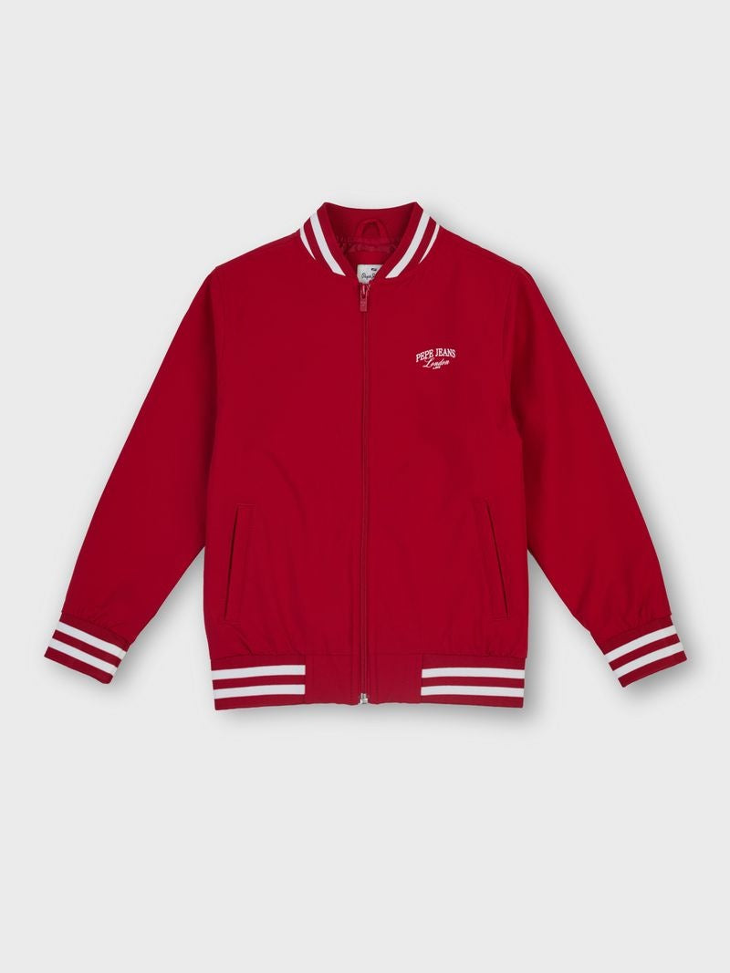 Boys Red Solid Regular Fit Jacket Full Sleeves