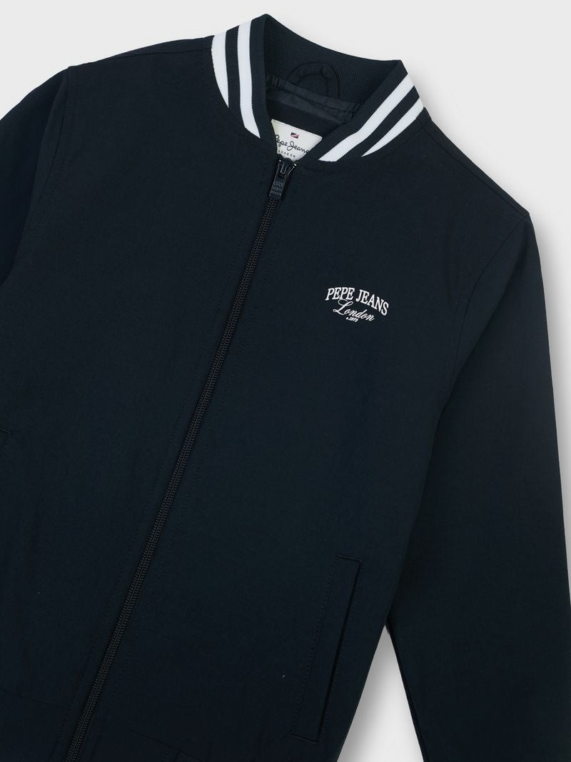 Boys Navy Solid Regular Fit Jacket