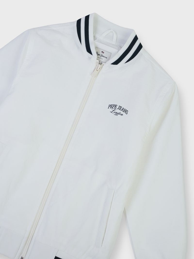 Boys White Solid Regular Fit Jacket