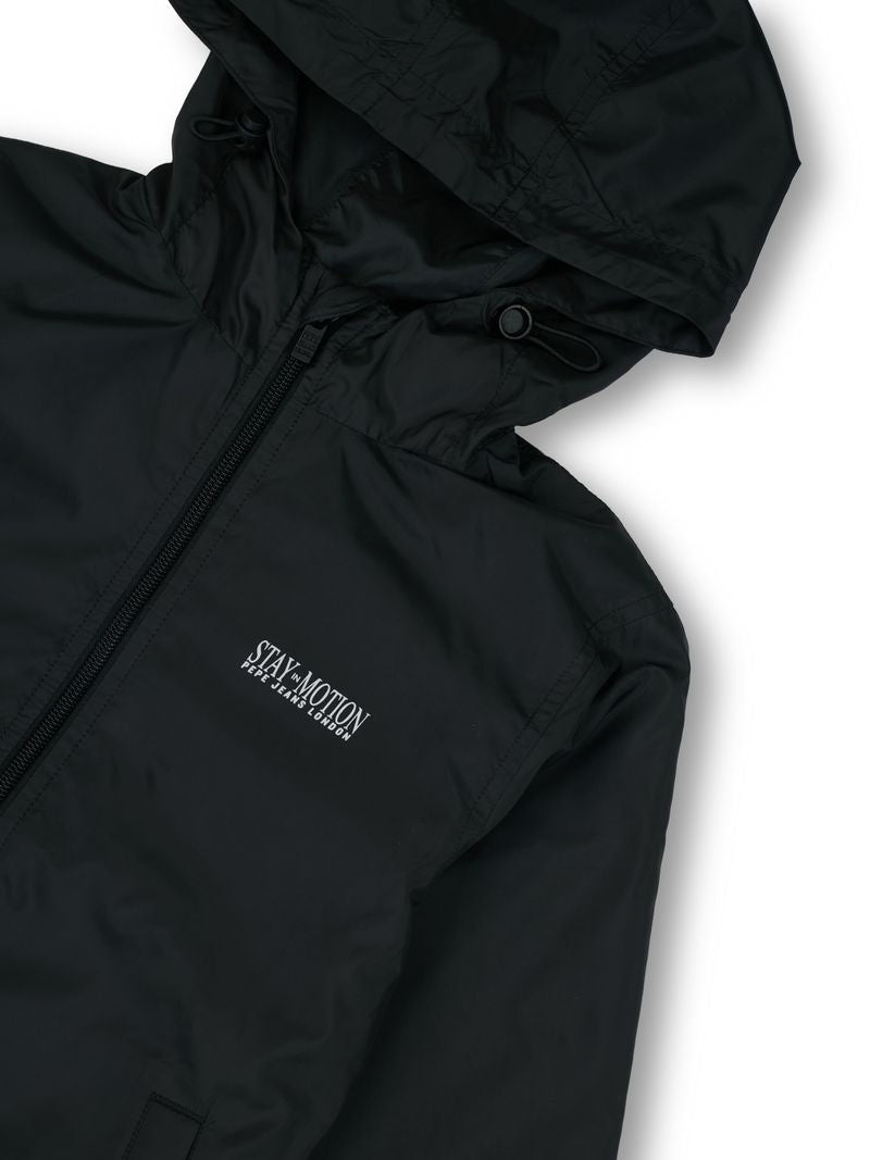 Boys Black Solid Regular Fit Jacket Non-detachable Hoodie