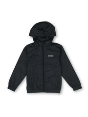 Boys Black Solid Regular Fit Jacket Non-detachable Hoodie
