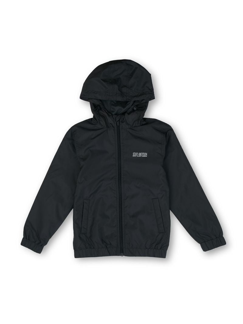 Boys Black Solid Regular Fit Jacket Non-detachable Hoodie