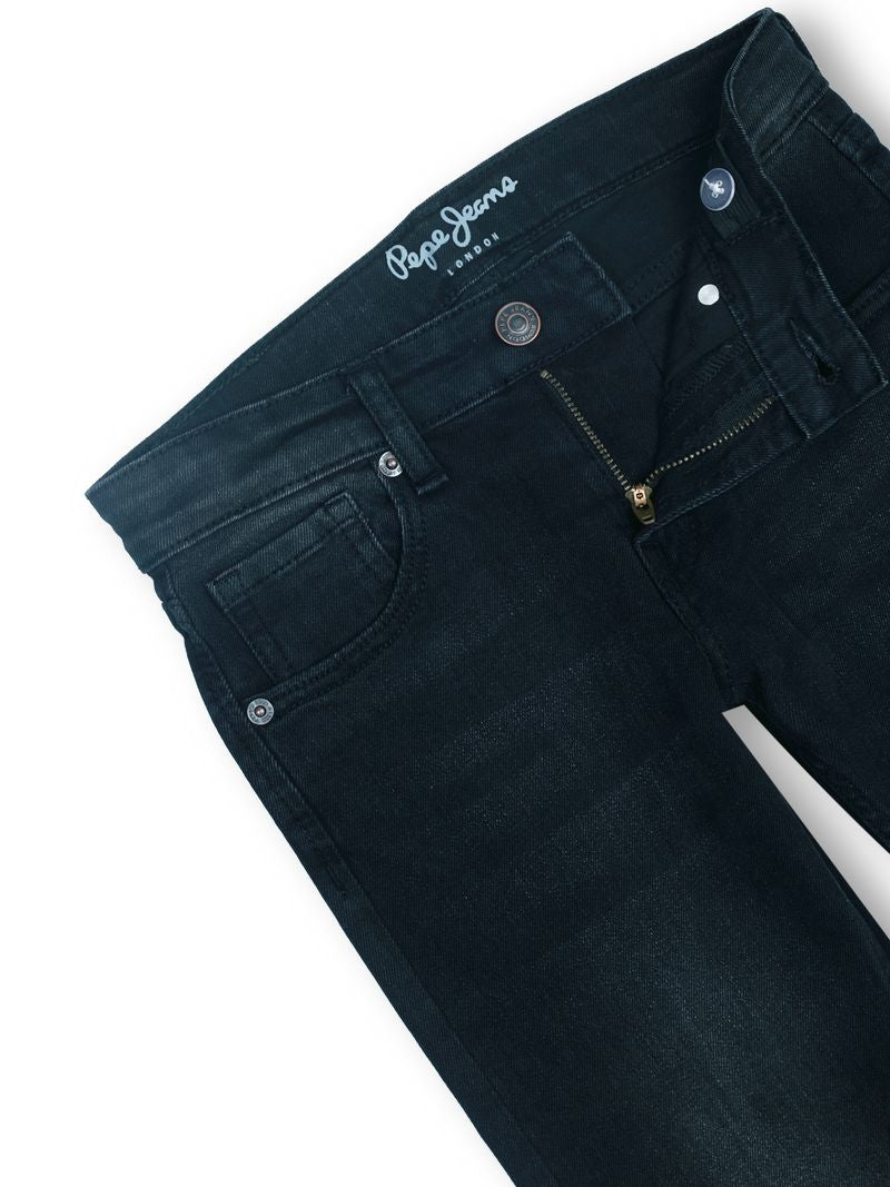 Boys Washed Black Solid Slim Fit Jeans