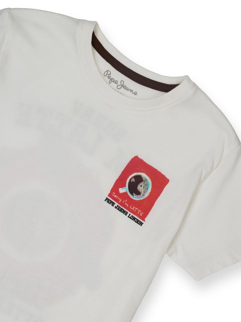 Boys Off White Graphic Print Regular Fit T-Shirt Short