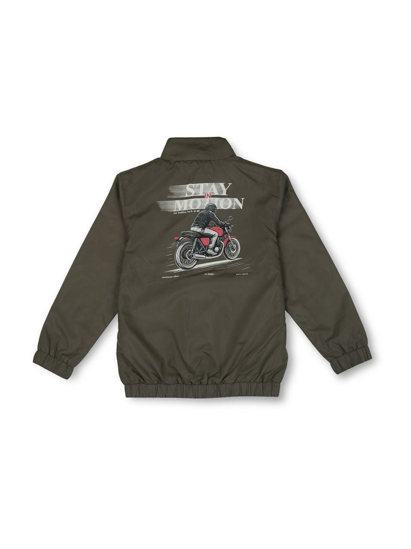 Boys Olive Solid Regular Fit Jacket