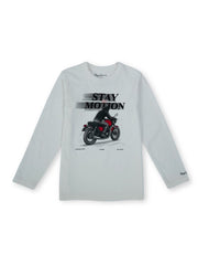 Boys Ecru Graphic Print Regular Fit T-Shirt Full Sleeves
