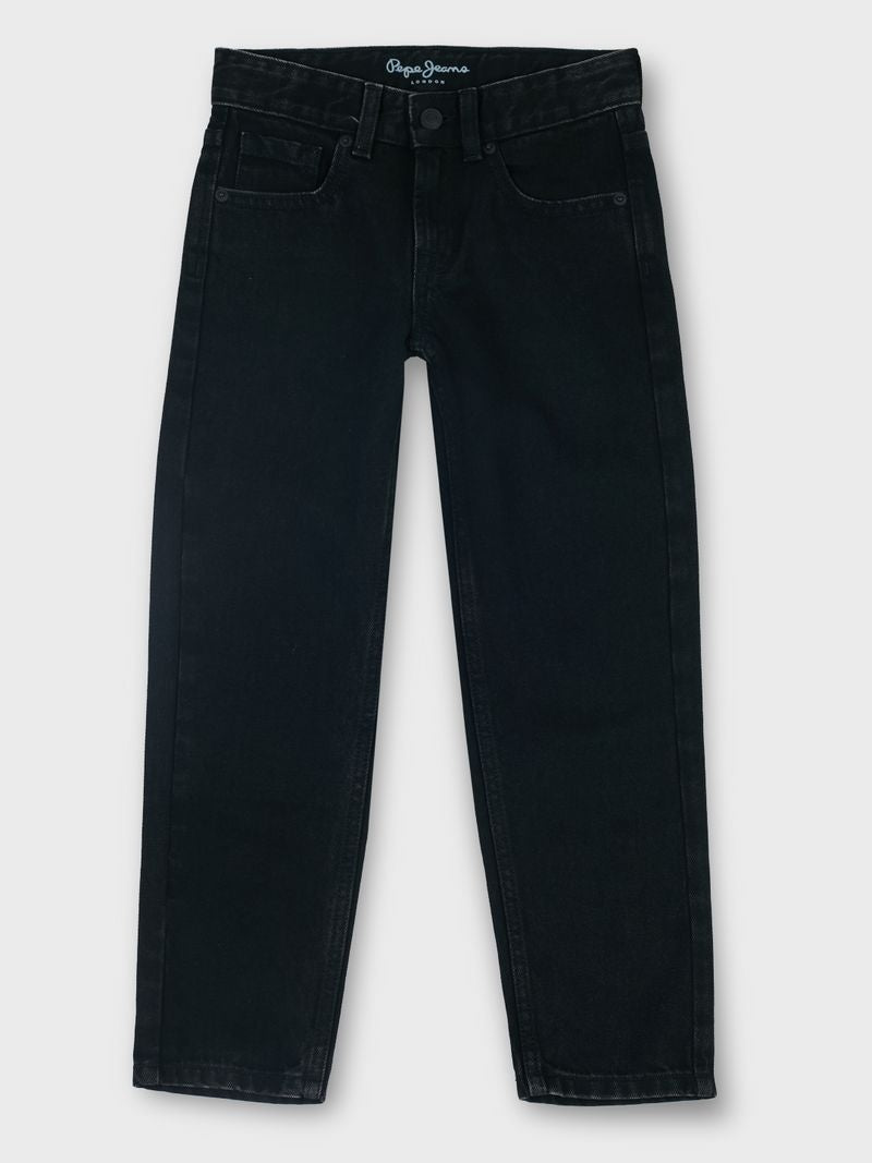 Boys Black Used Solid Baggy Fit Jeans