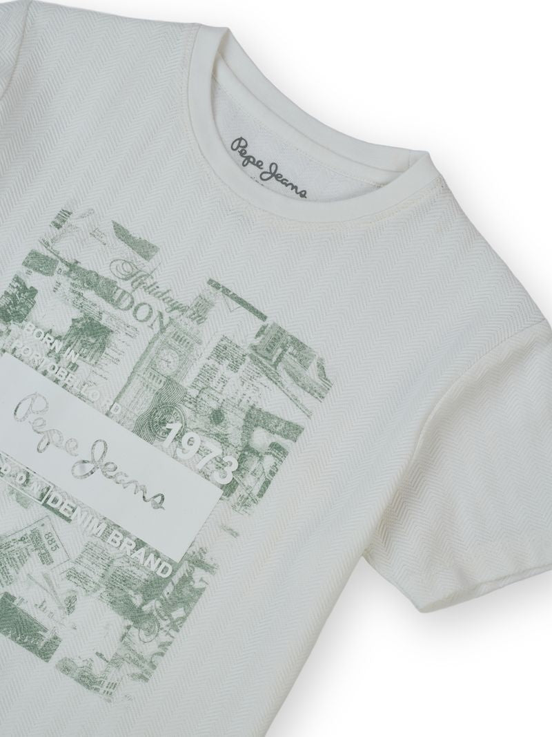 Boys Off White Graphic Print Regular Fit T-Shirt