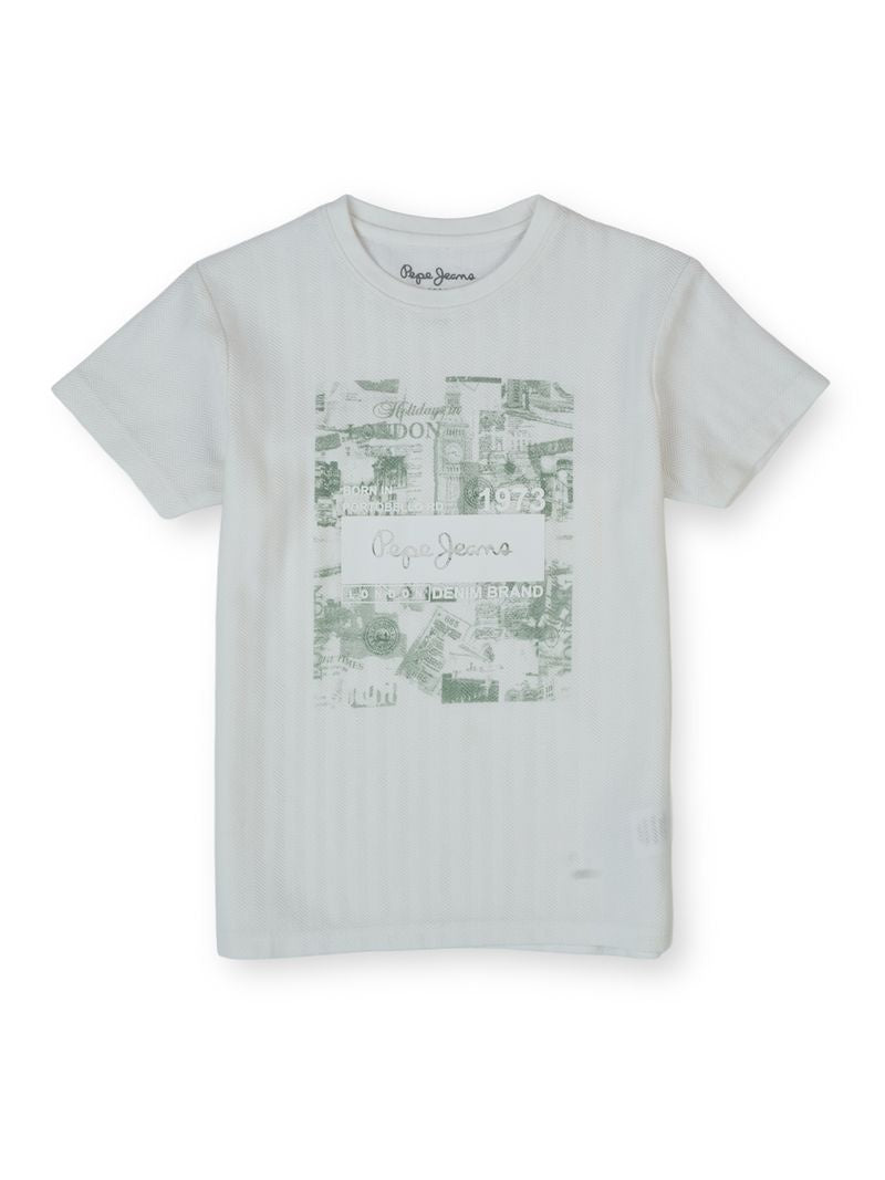 Boys Off White Graphic Print Regular Fit T-Shirt