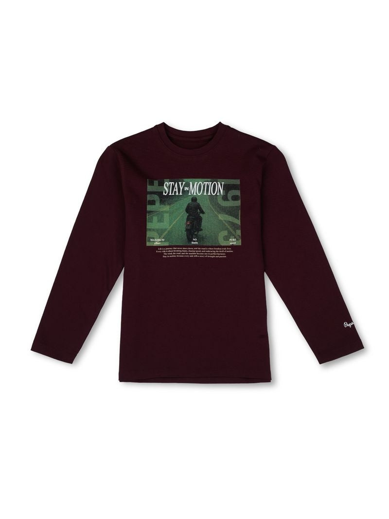Boys Burgundy Graphic Print Regular Fit T-Shirt