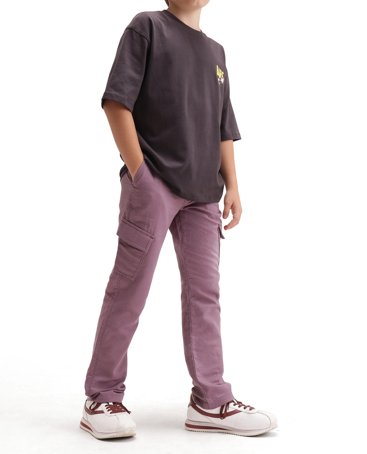 Rare Ones Boys Presso Cargo Fit Cotton Trouser - Dusky Pink