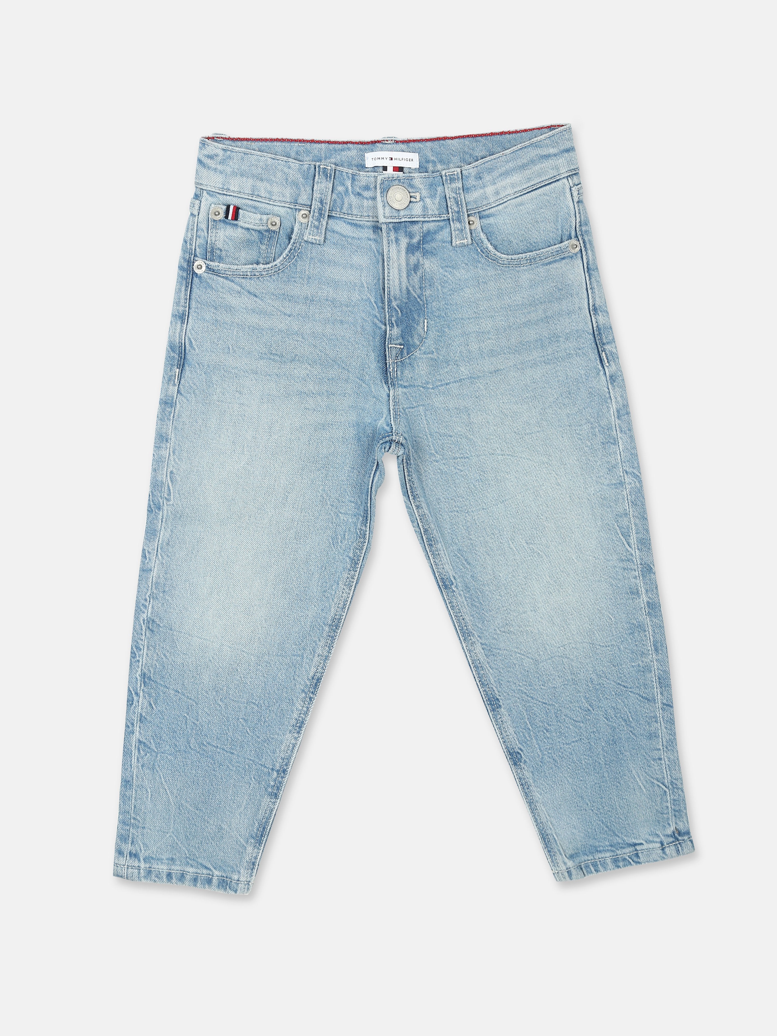 Light Wash Blue Cotton Blend Regular Fit Jeans for Boys