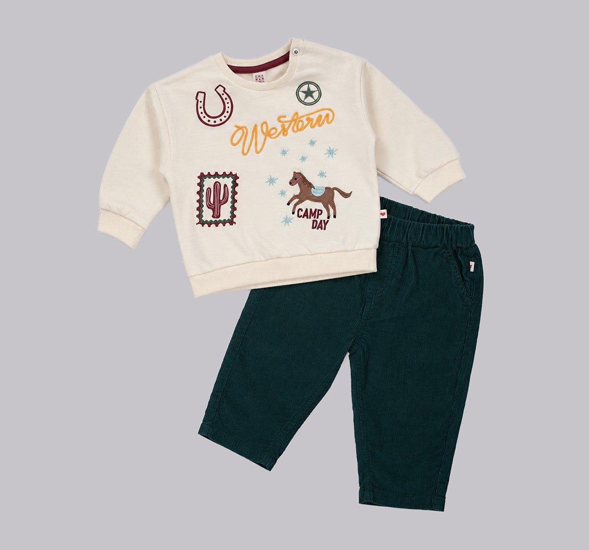 Applique Sweatshirt with Jogger Set Cream