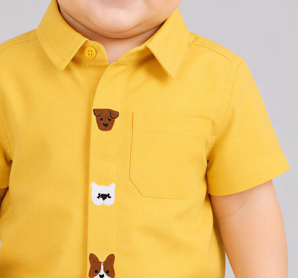 Half Sleeves Embroidered Placket Shirt Yellow