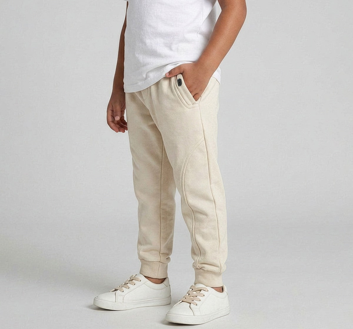 Knit Jogger with Cut and Sew Detail Beige