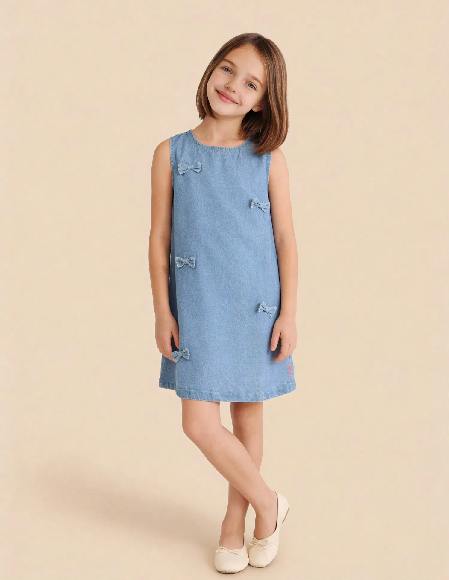Girls Light Blue Cotton Embellished A-Line Dress