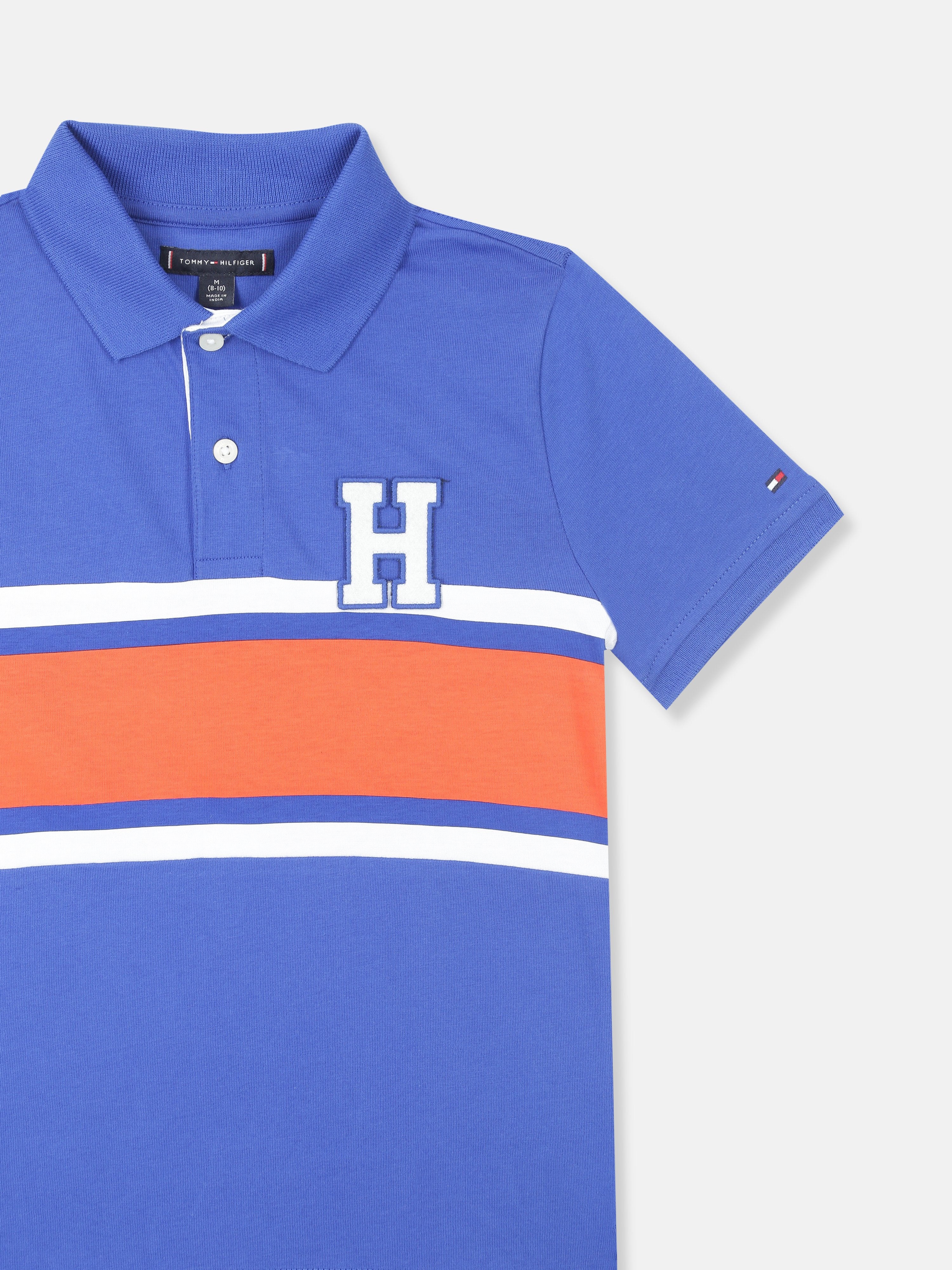 Boys Noble Blue Colorblock Cotton Polo T-Shirt