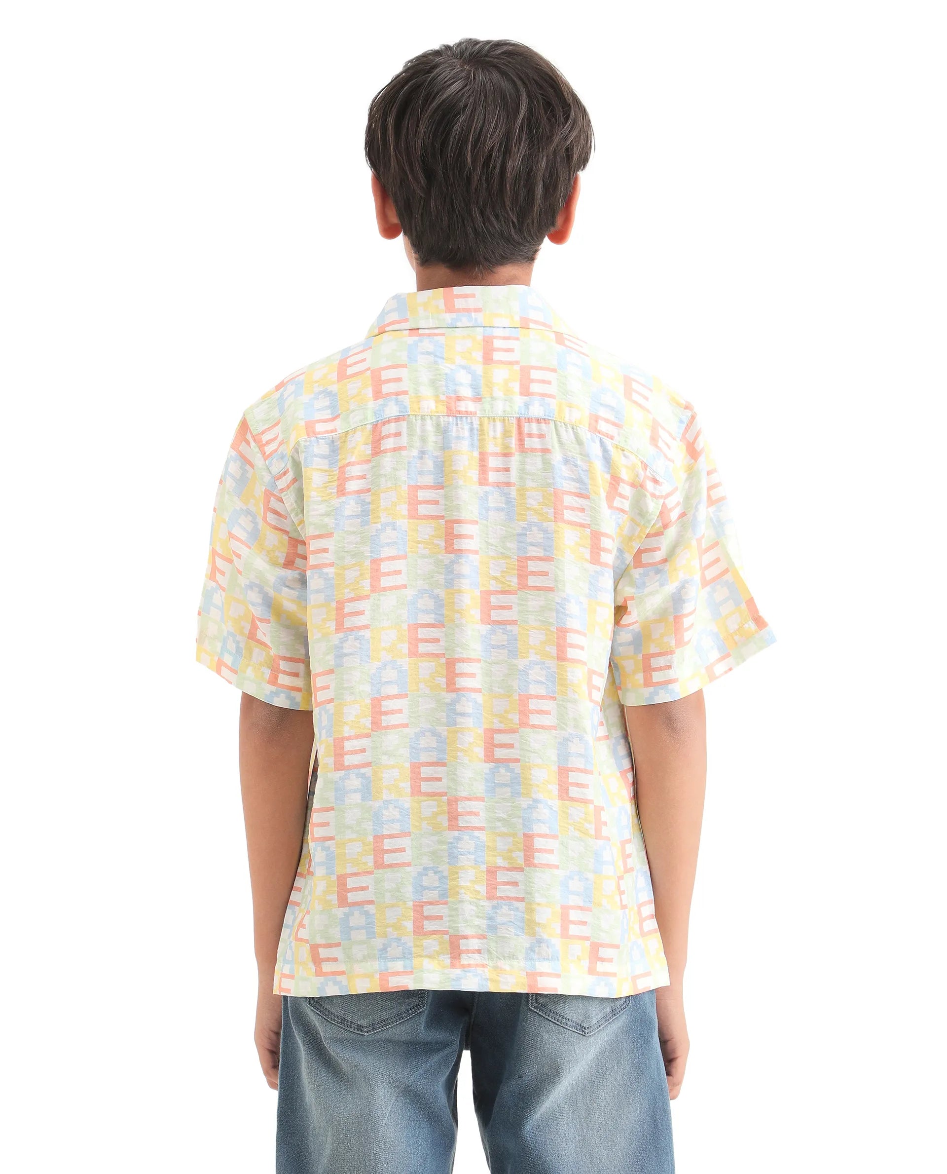 Boys Multi Print Boxy Fit Viscose Blend Shirt