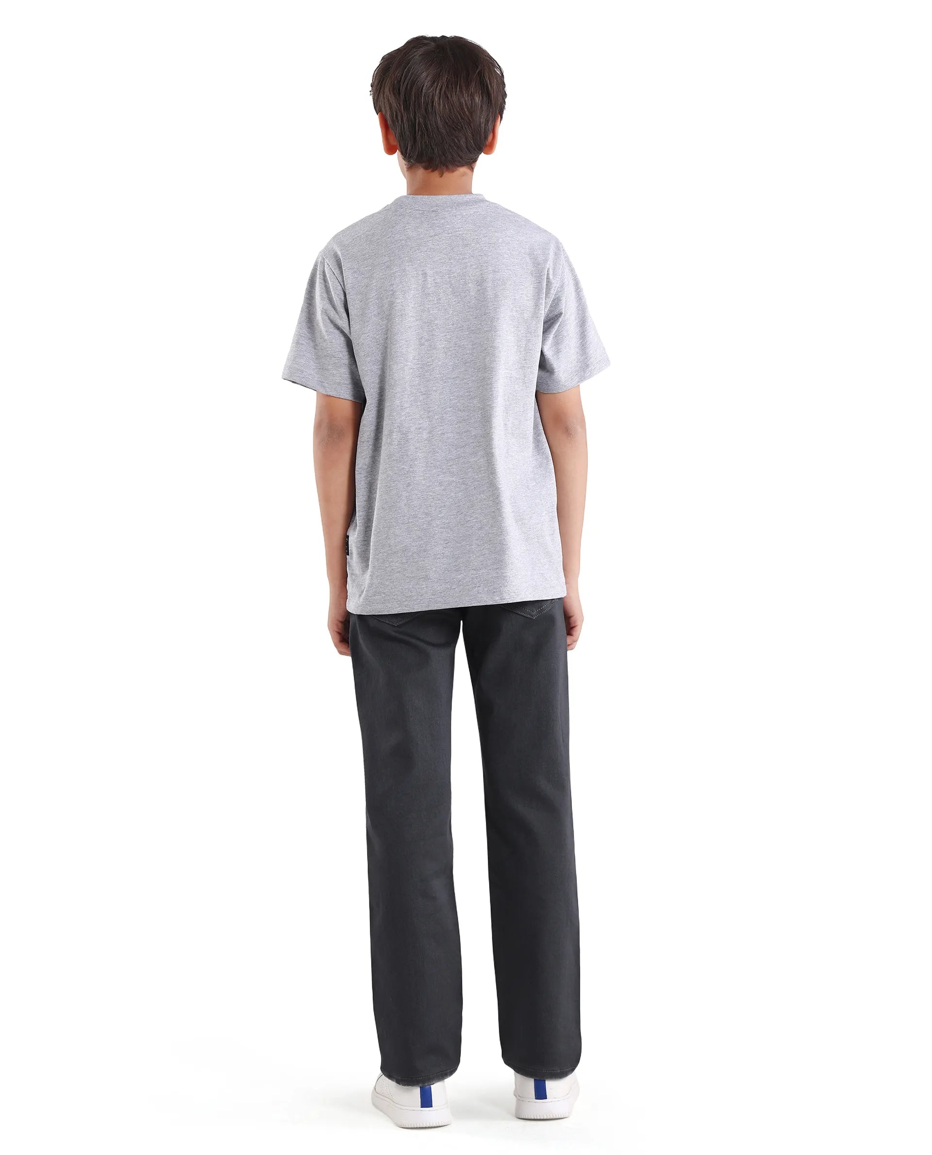 Boys Grey Regular Fit Shank Button Jeans