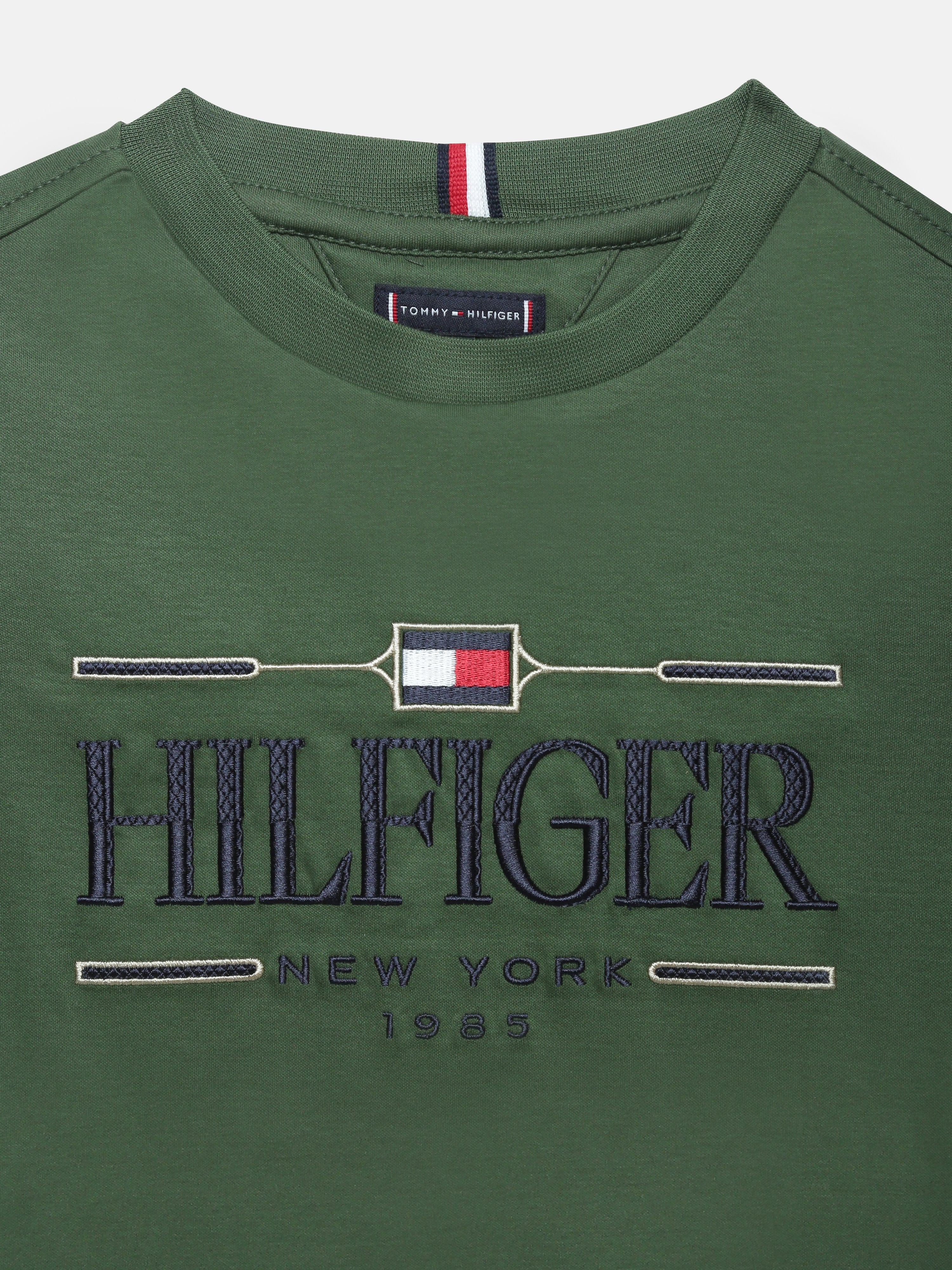 Boys Green Logo Crew Neck Regular Fit Cotton Knit Top
