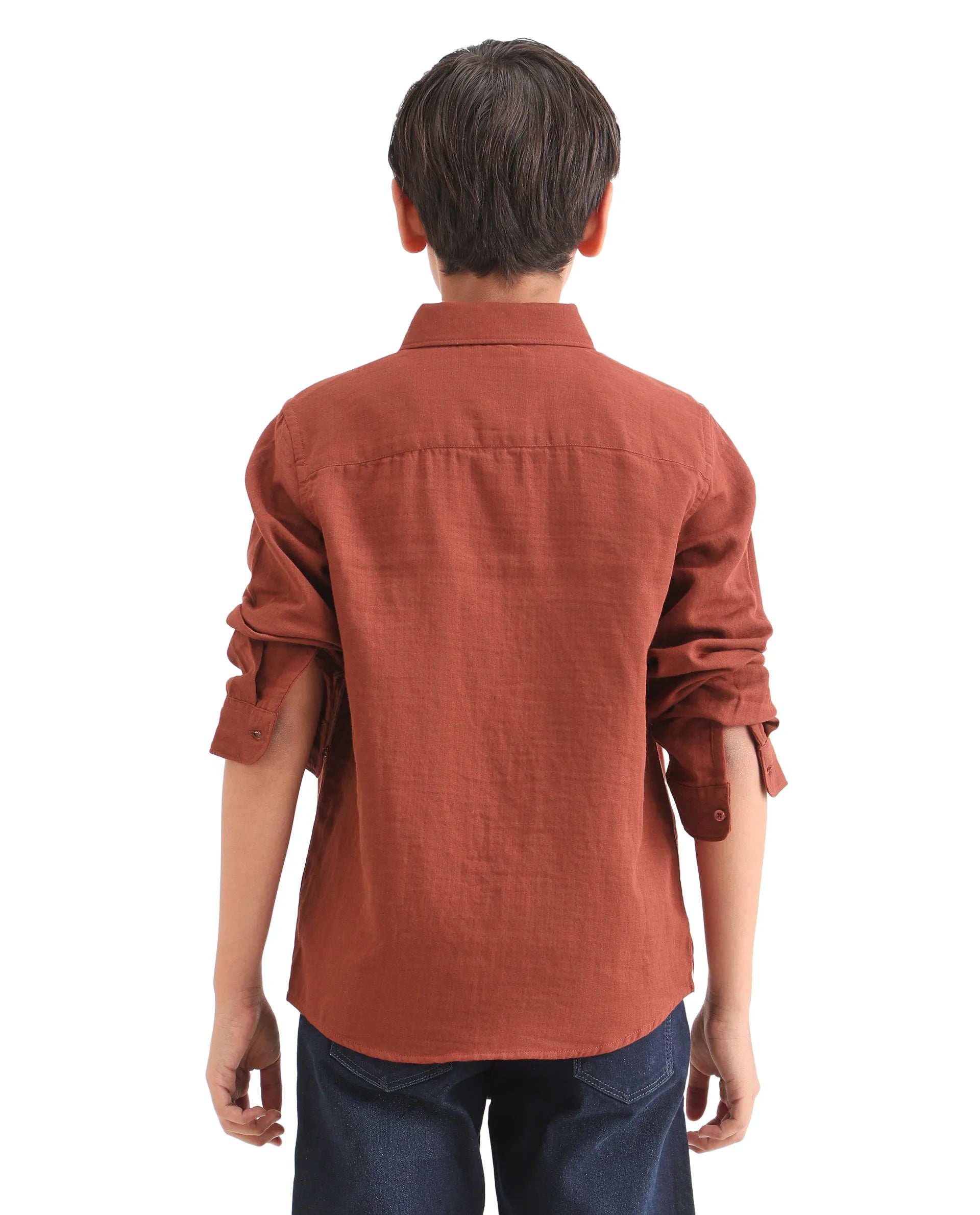 Boys Brown Cotton Blend Regular Fit Shirt