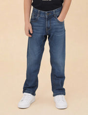 Boys Blue Cotton Relaxed Fit Whiskered Jeans