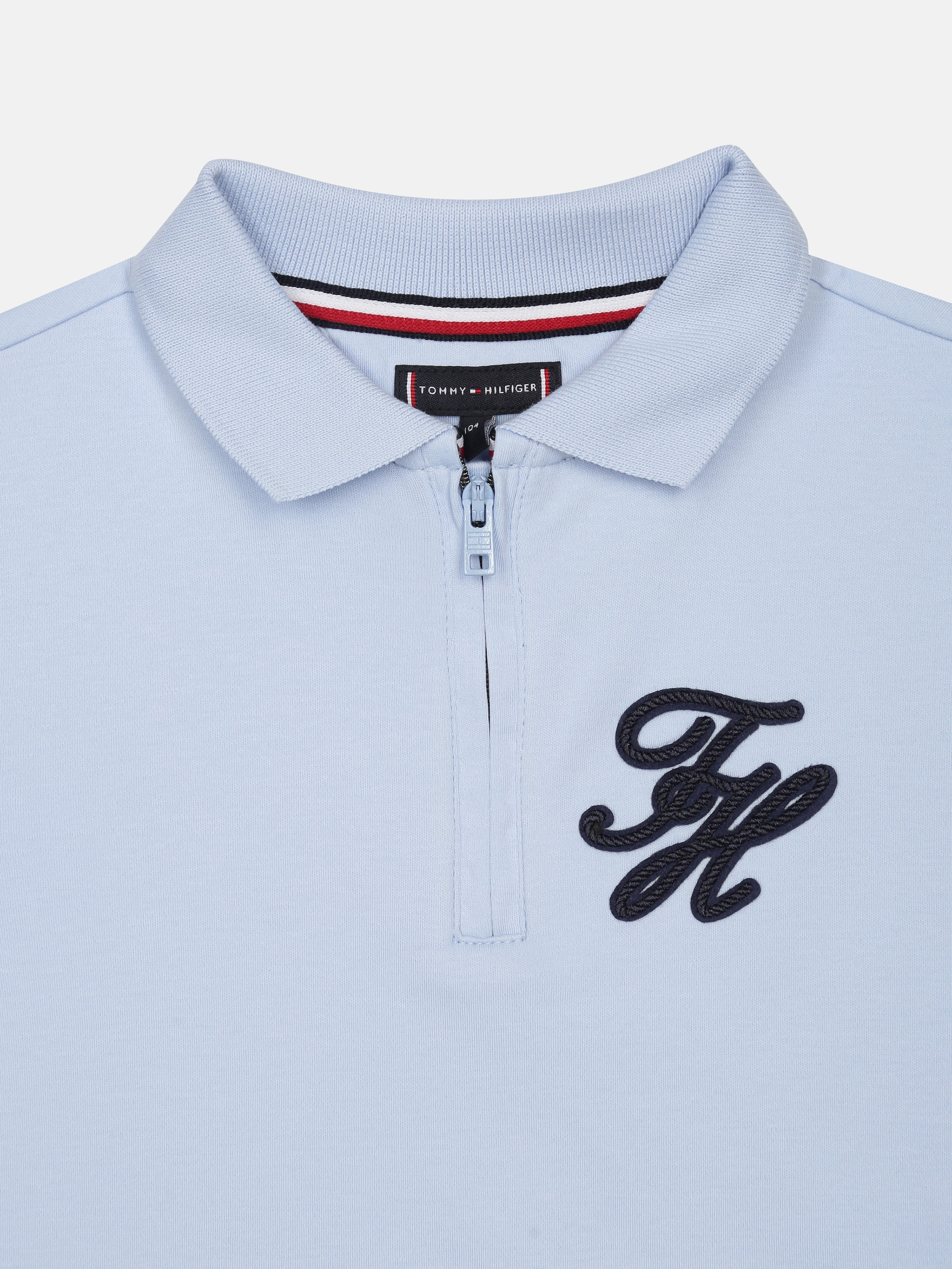 Boys Blue Logo Polo Collar Regular Fit Cotton Knit Top
