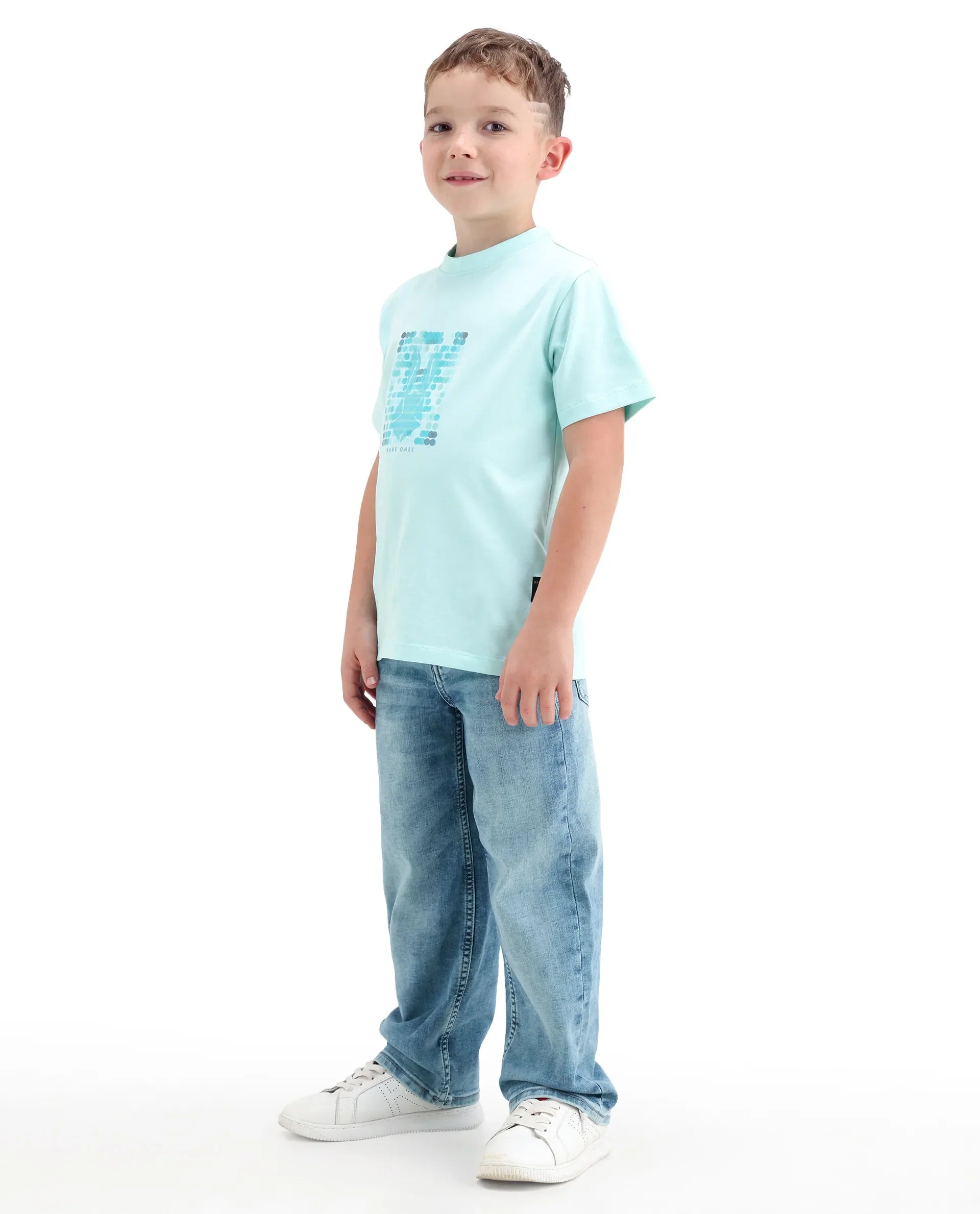 Rare Ones Boys Light Blue Relaxed Fit Cotton Blend Jeans