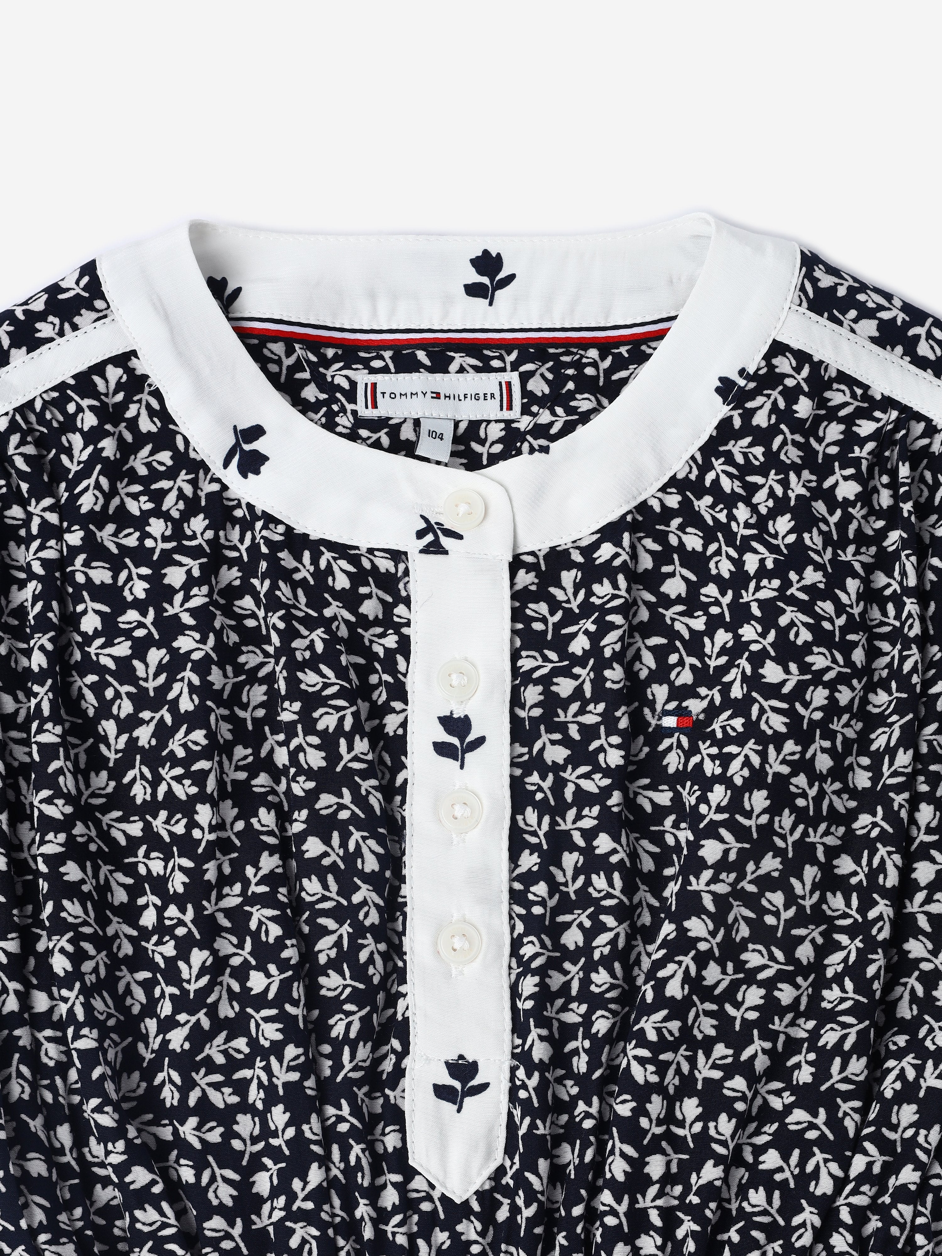 Girls Navy Printed Viscose Blend Casual Woven Top