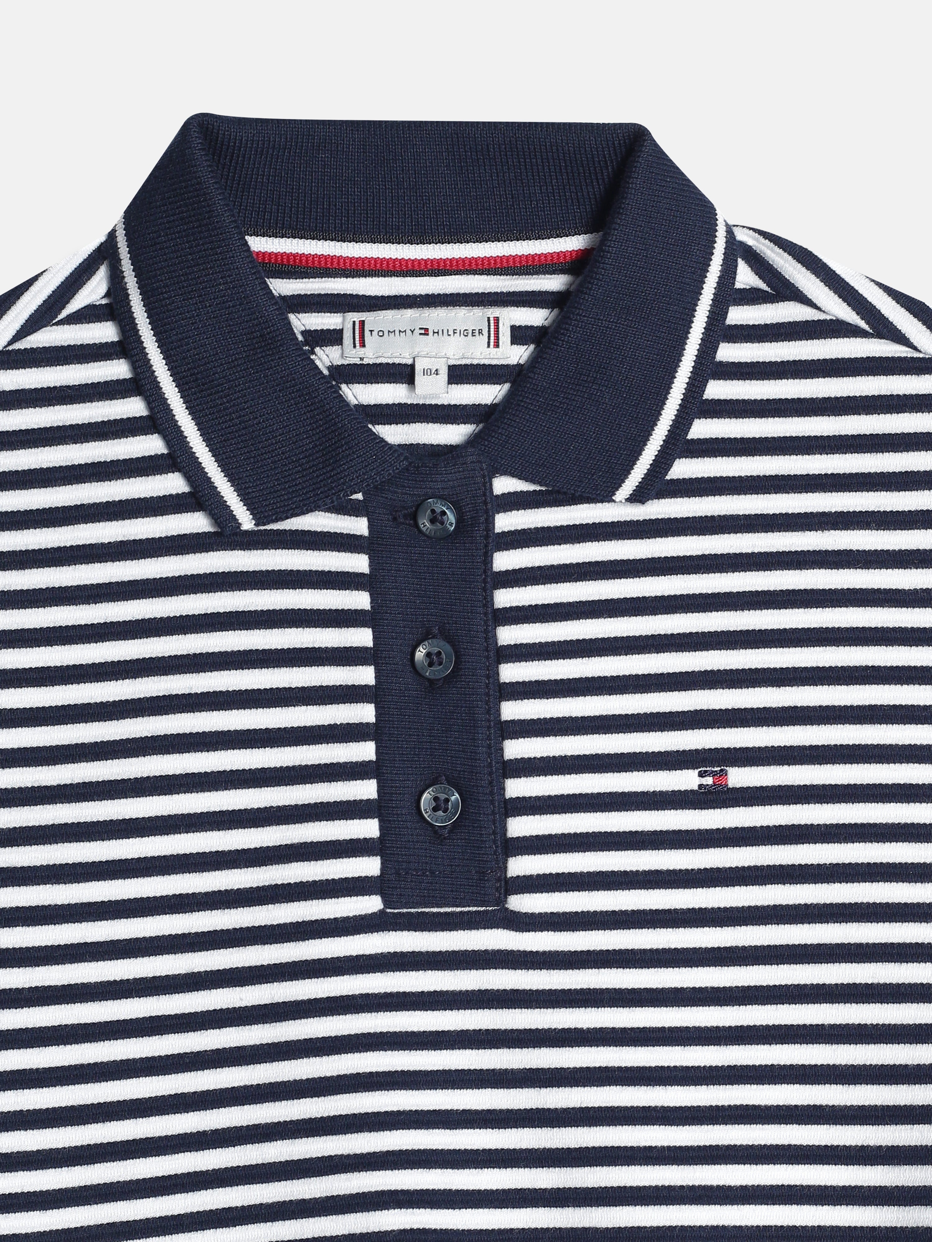 Girls Blue Striped Cotton Blend Polo Knit Top